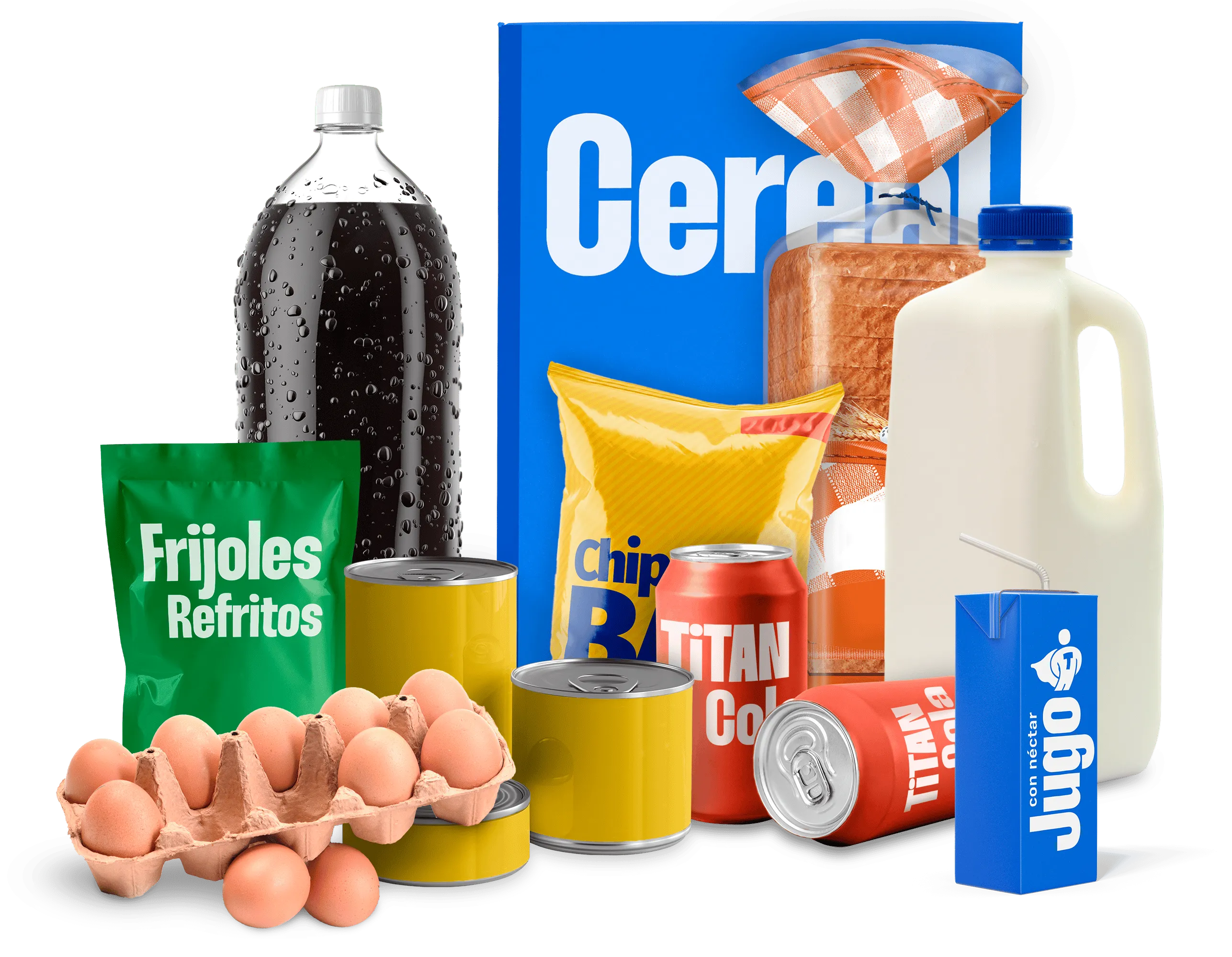 Variedad de productos de abarrotes.